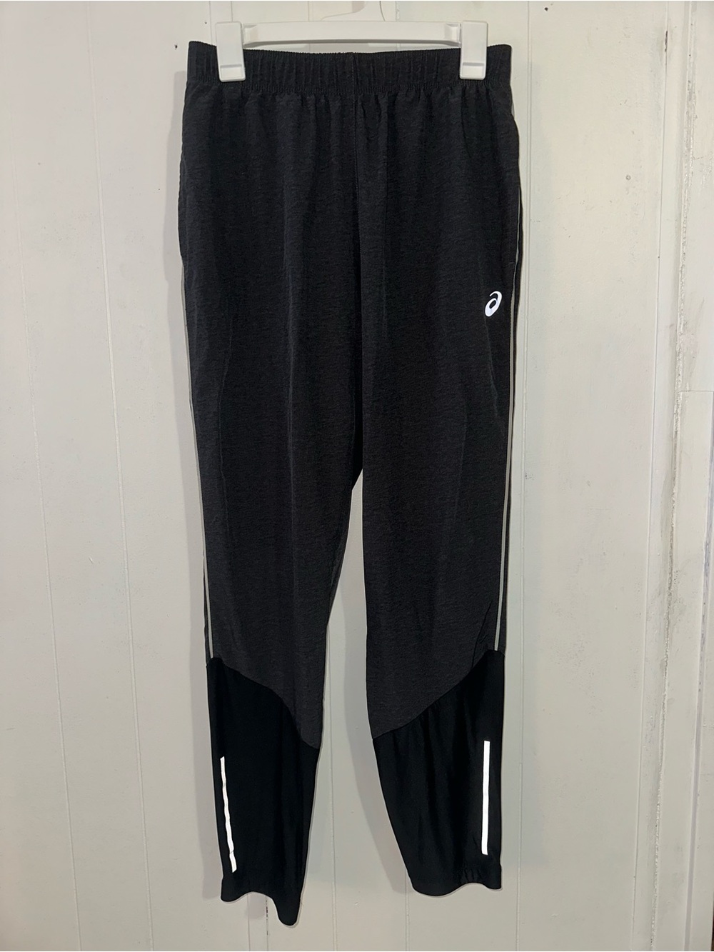 Asics Charcoal and Black Athletic Track Pant jogger with Reflective Stripes